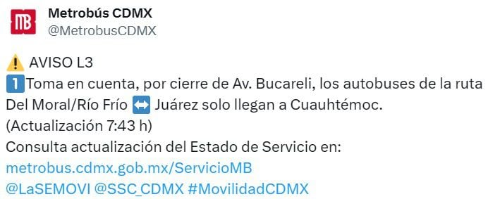 Estado en tiempo real de las diversas líneas de la red de transporte público terrestre capitalino.