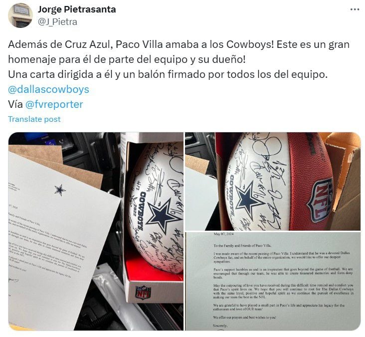 El también periodista compartió los regalos que le envió el histórico equipo de Texas.