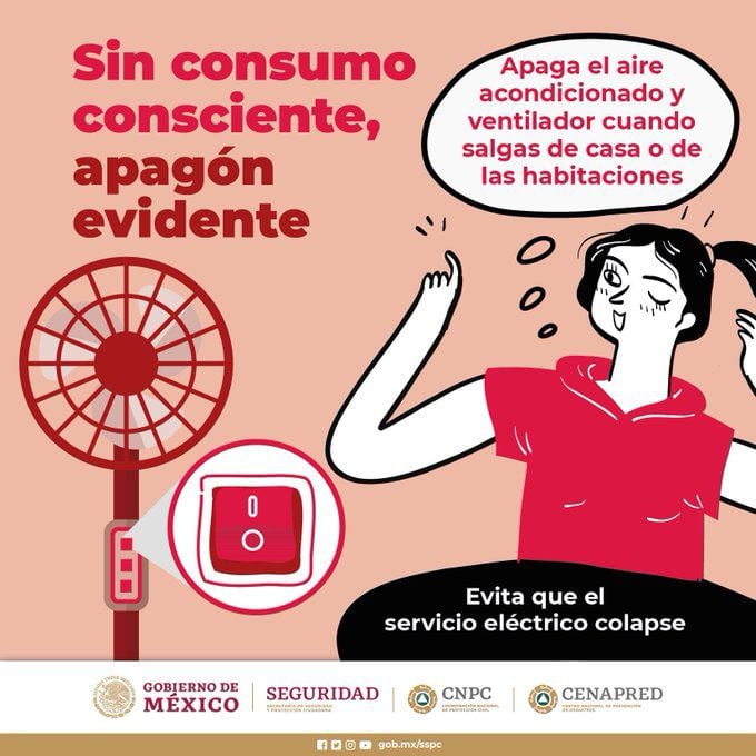 Infografía: Protección Civil pide a la población apagar el ventilador para consumir luz responsablemente y evitar apagones