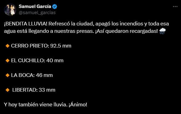 En redes sociales se difundieron videos de la fuerte corriente.

Nuevo León, lluvia