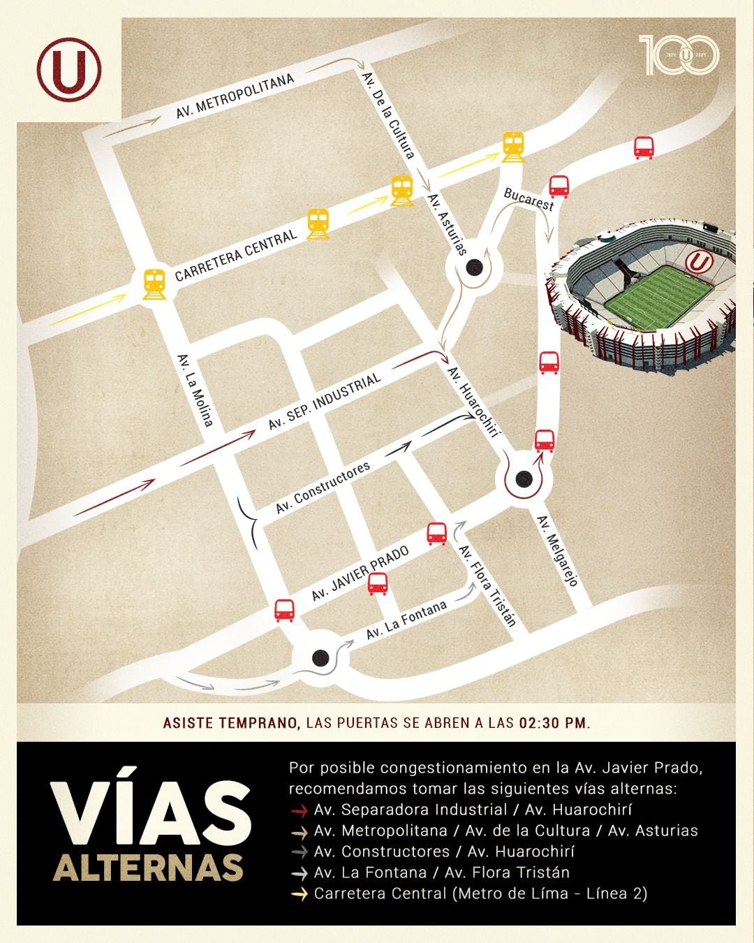 Rutas de acceso al estadio Monumental para el Universitario vs Sporting Cristal