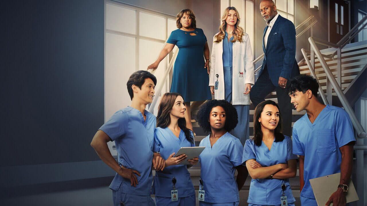 Ellen Pompeo y más estrellas el elenco de Grey's Anatomy en el póster oficial de la temporada 19.