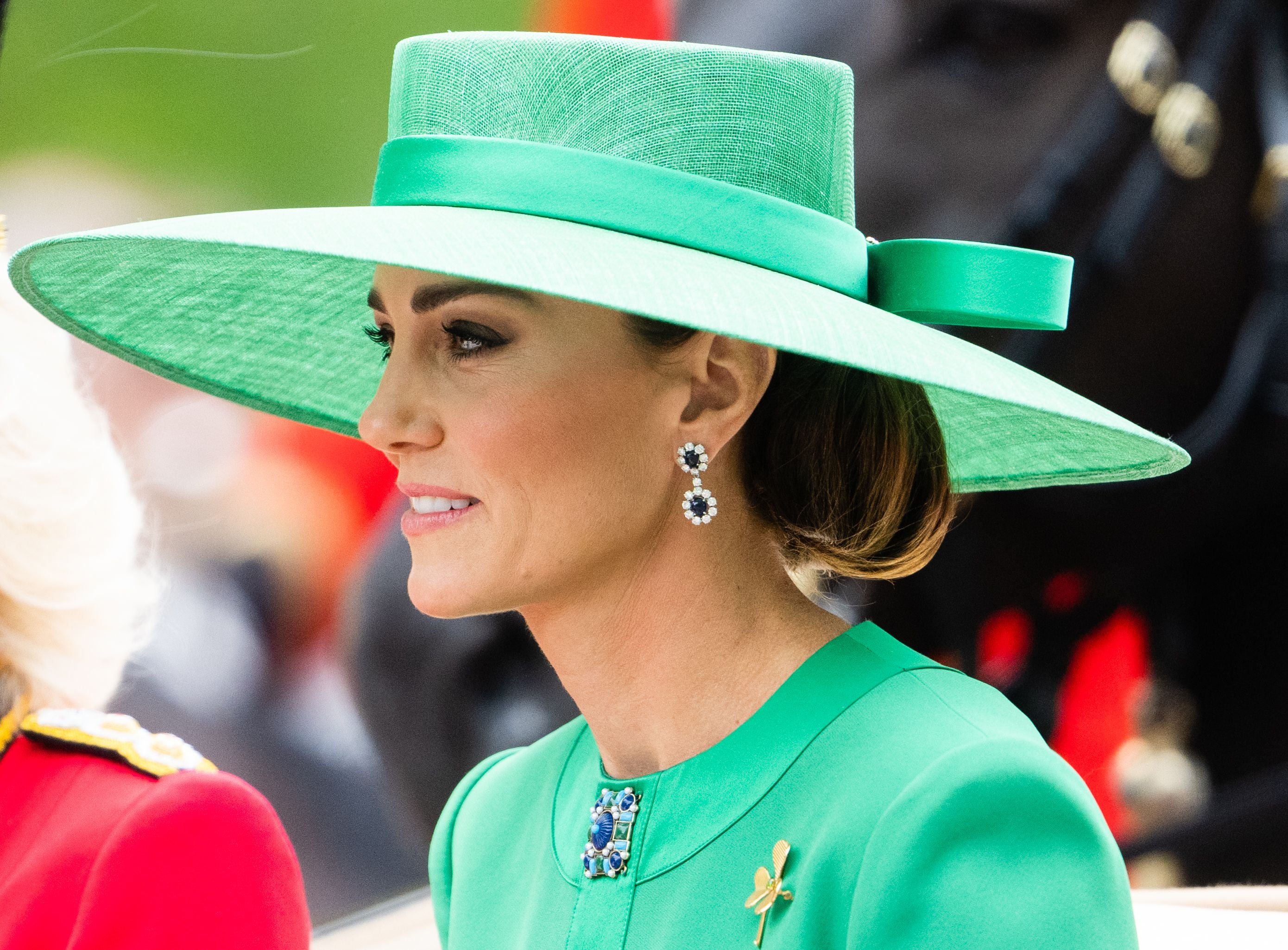 LONDON, ENGLAND - JUNE 17: Catherine, Princess of Wales rides down the Mall by carriage during Trooping the Colour on June 17, 2023 in London, England. Trooping the Colour is a traditional parade held to mark the British Sovereign's official birthday. It will be the first Trooping the Colour held for King Charles III since he ascended to the throne. (Photo by Samir Hussein/WireImage)