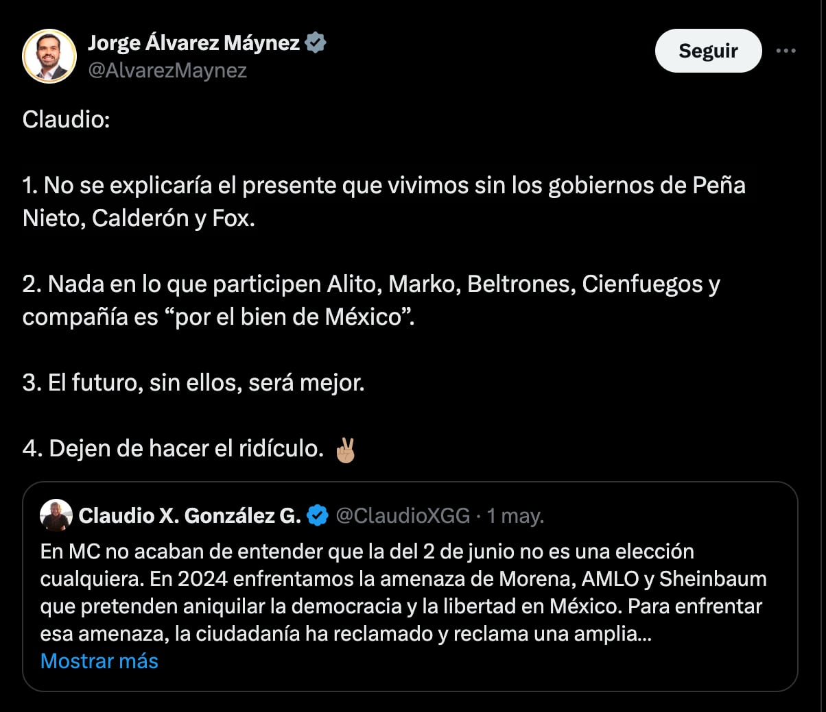 Jorge Álvarez Máynez-Claudio X. González-Elecciones 2024-México-2 de mayo