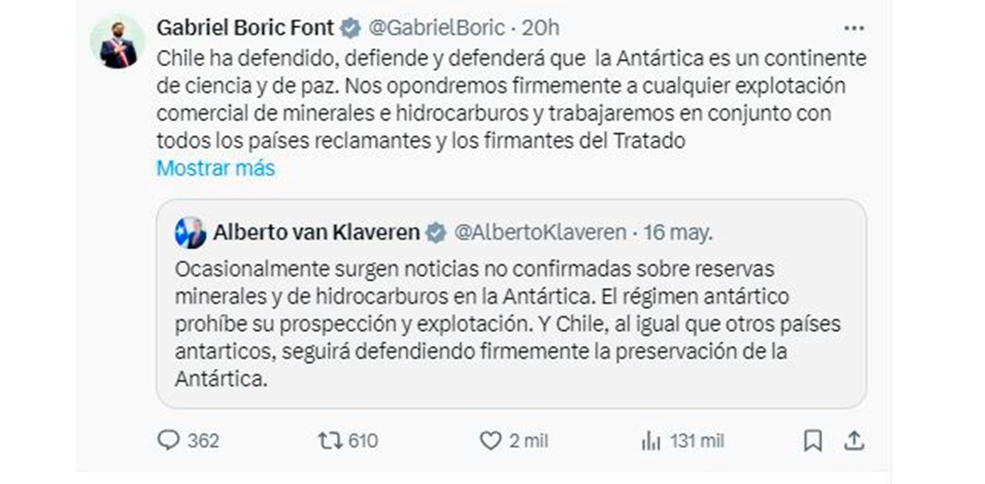 Boric Chile Petróleo Antártida