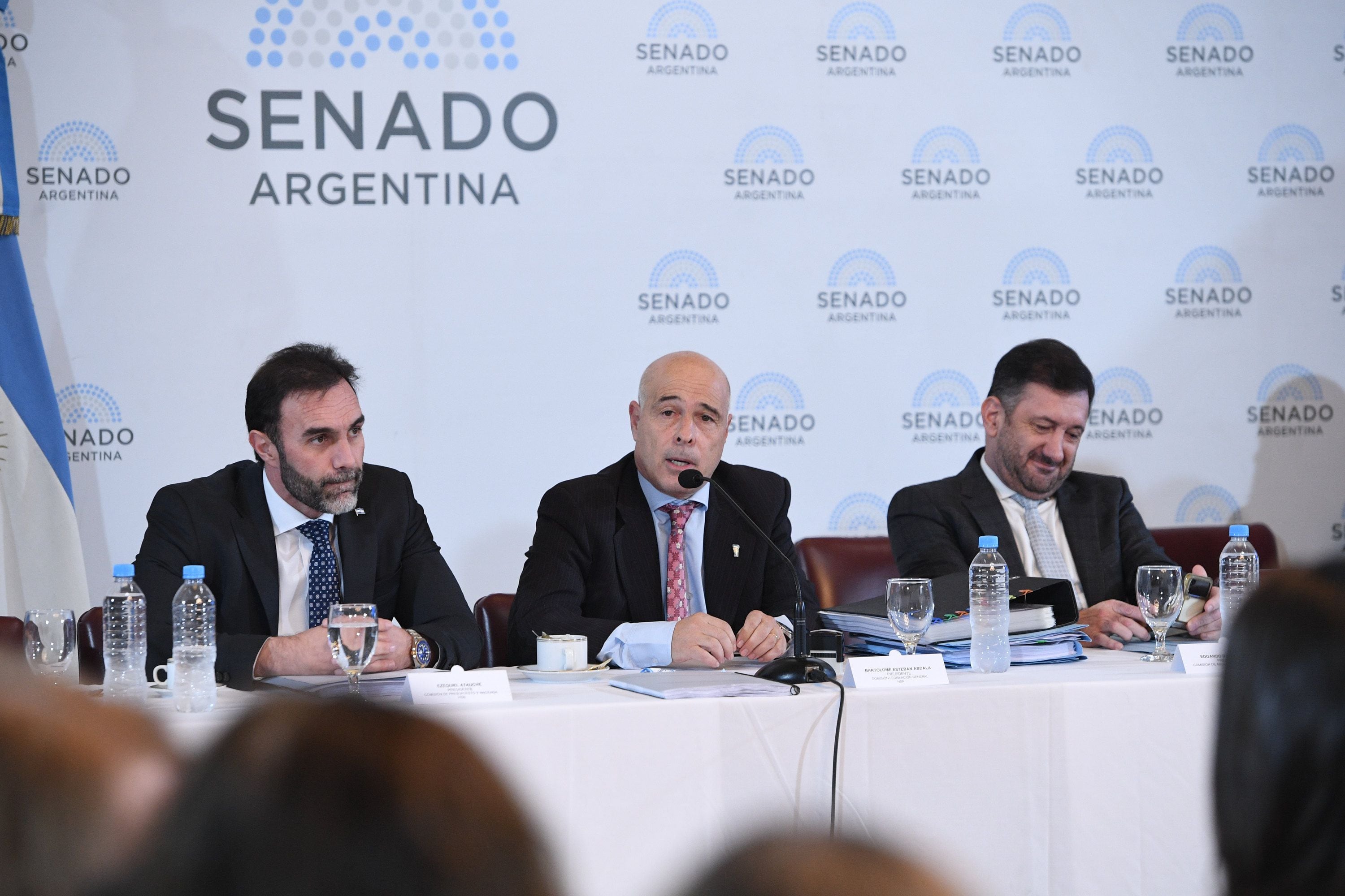 Reunión plenaria de las comisiones de Legislación General, de Presupuesto y Hacienda y de Asuntos Constitucionales en el salón Azul del Honorable Senado de la Nación; el 29 de mayo de 2024, en Buenos Aires, Argentina.