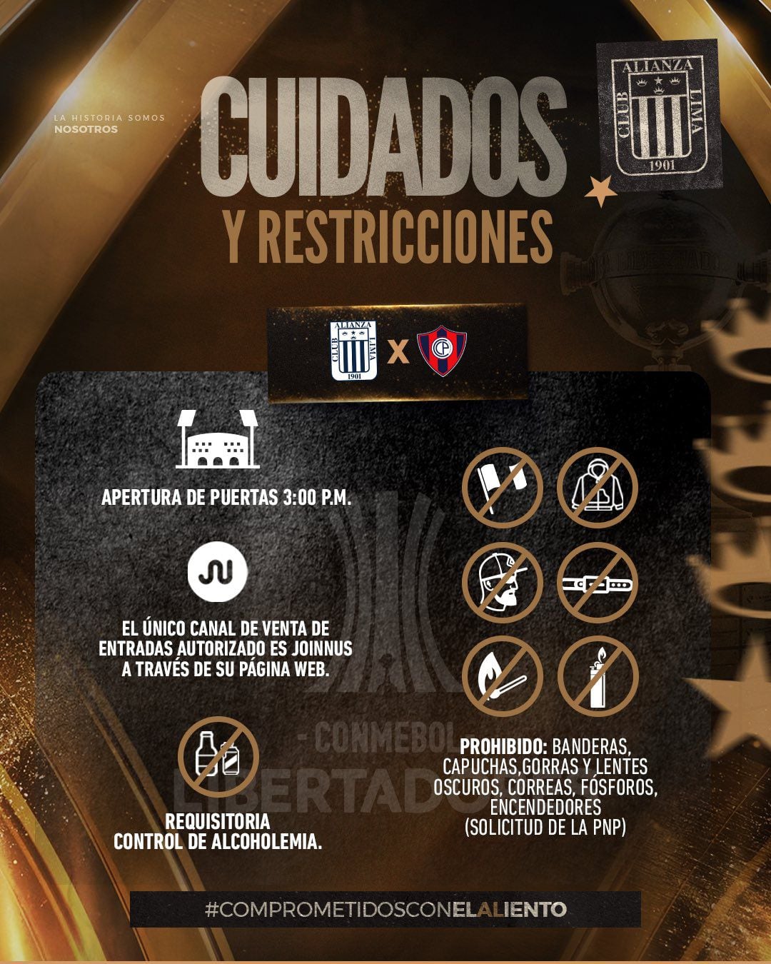 Cuidados y restricciones para asistir al Alianza Lima vs Cerro Porteño por Copa Libertadores 2024.