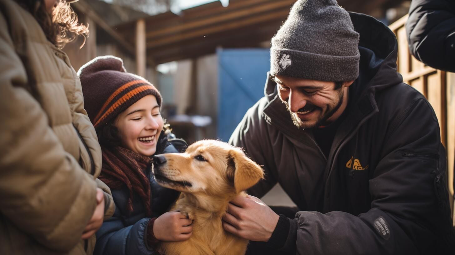 Conmovedora imagen de adopción de mascotas: un padre y su hija brindan un hogar amoroso a un perro rescatado, fomentando el bienestar y la compañía familiar. (Imagen Ilustrativa Infobae)