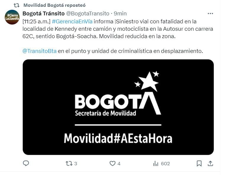 Si debe salir por Soacha o llega a Bogotá por este municipio le tocará armarse de paciencia - crédito @BogotaTransito/X