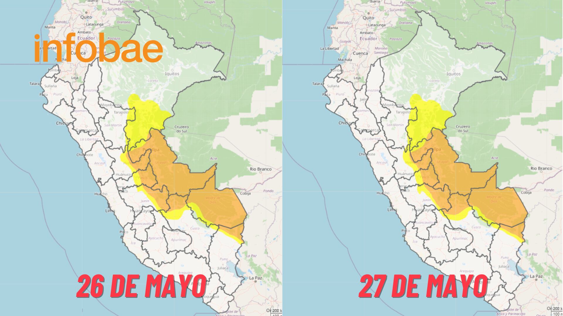 Las temperaturas en la selva del Perú podrían llegar hasta los 22° C. (Foto: Composición - Infobae/Renato Silva)