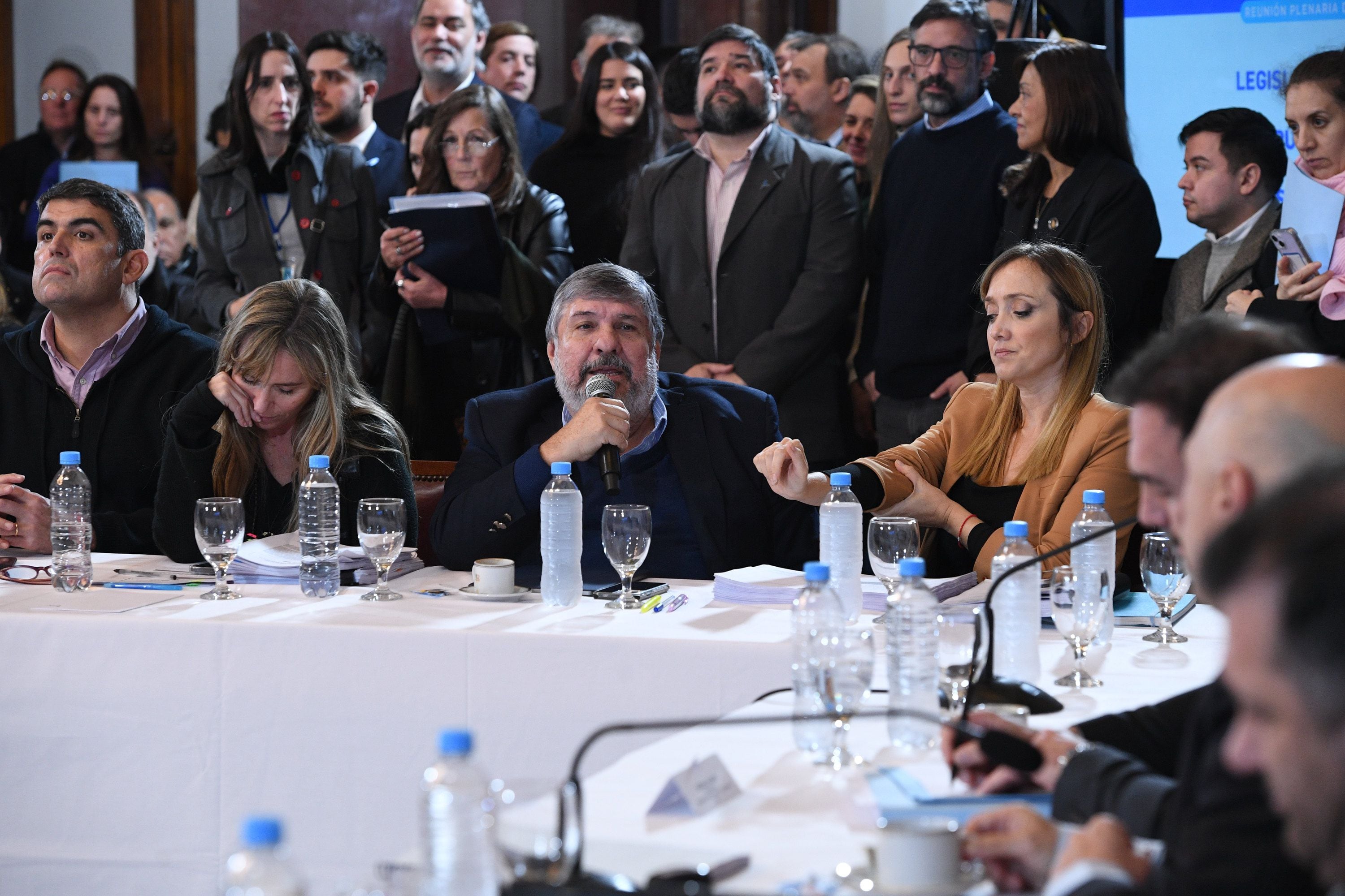 Reunión plenaria de las comisiones de Legislación General, de Presupuesto y Hacienda y de Asuntos Constitucionales en el salón Azul del Honorable Senado de la Nación; el 29 de mayo de 2024, en Buenos Aires, Argentina.