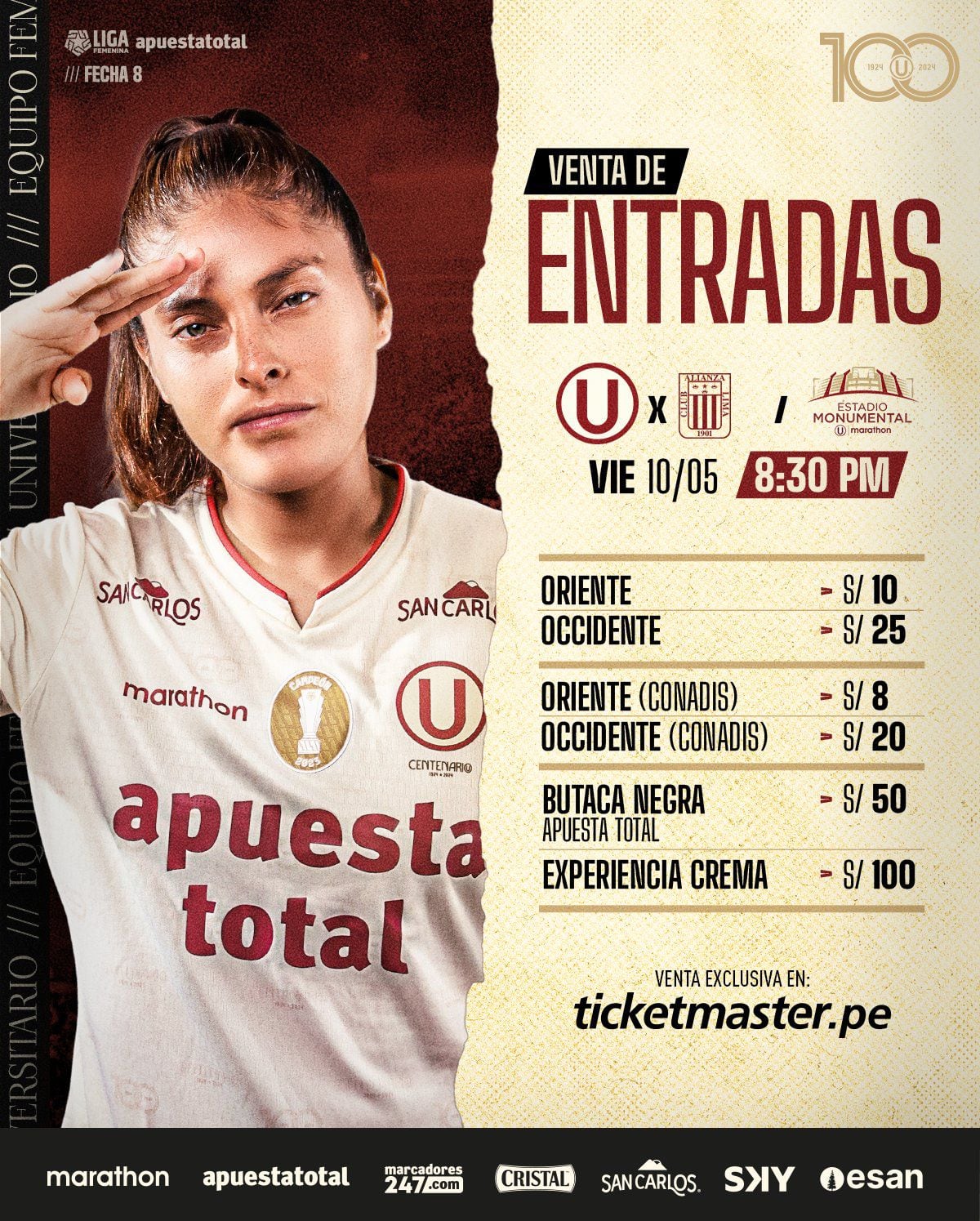 Precios de entradas para el Universitario vs Alianza Lima en el estadio Monumental.