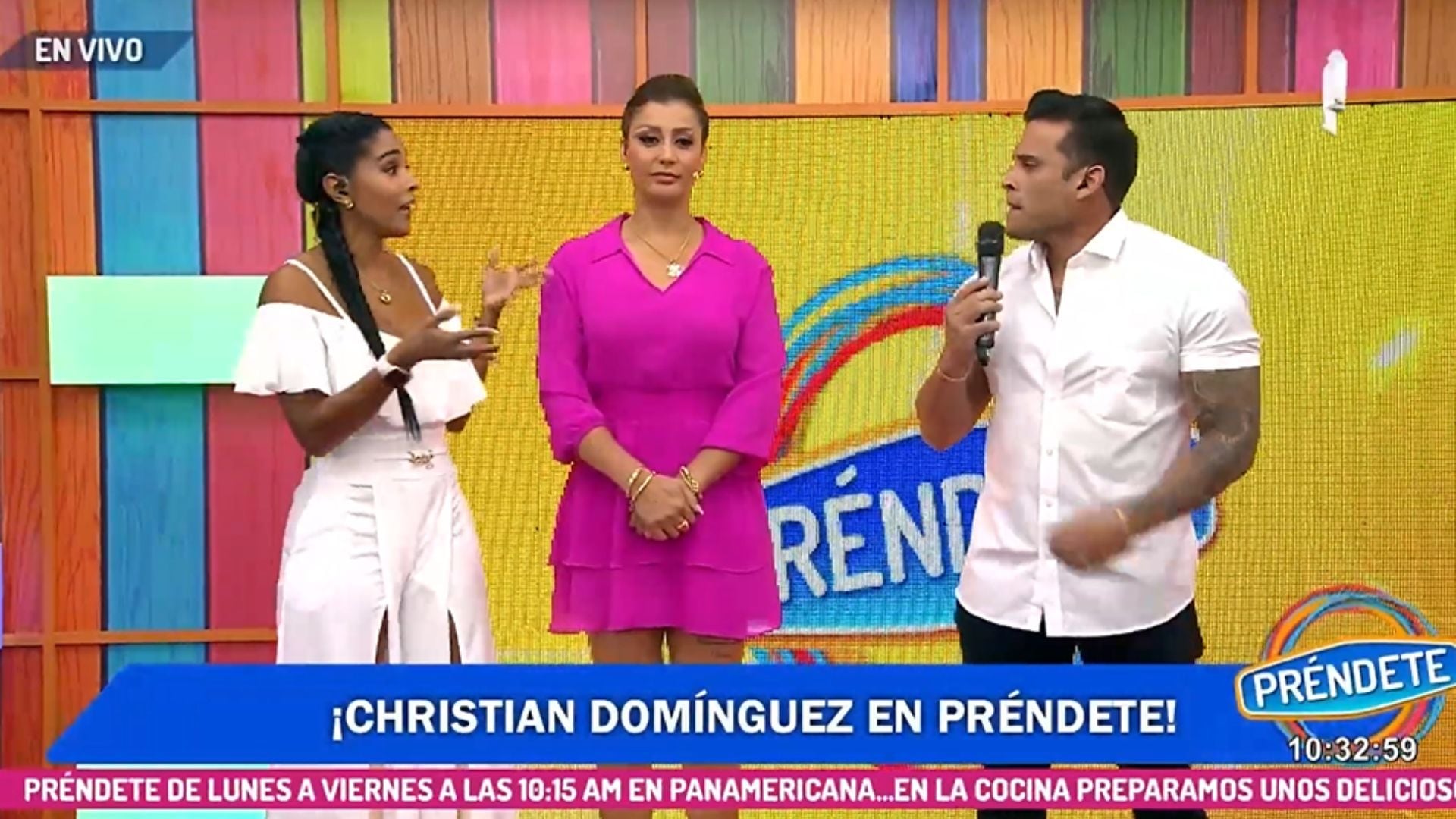 Christian Domínguez junto a Karla Tarazona y Rocío Miranda. Captura/Panamericana TV