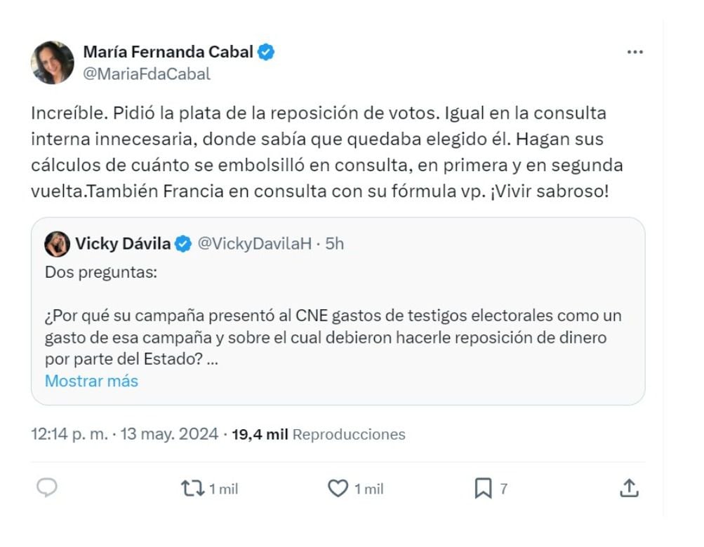 María Fernanda Cabal y sus críticas a Gustavo Petro