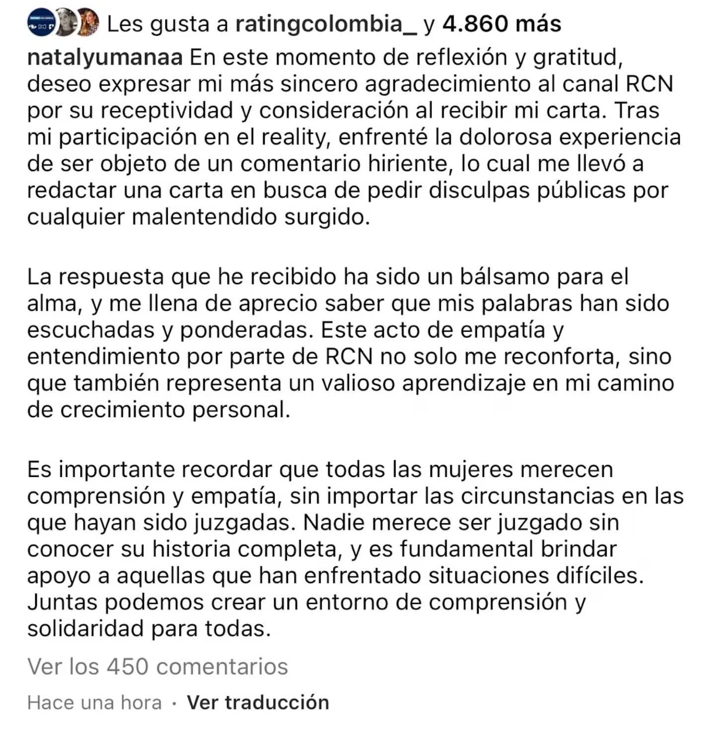 La controversia se convierte en una valiosa lección para la ibaguereña, quien destaca la respuesta comprensiva de RCN Televisión como un momento clave en su carrera - crédito natalyumanaa / Instagram