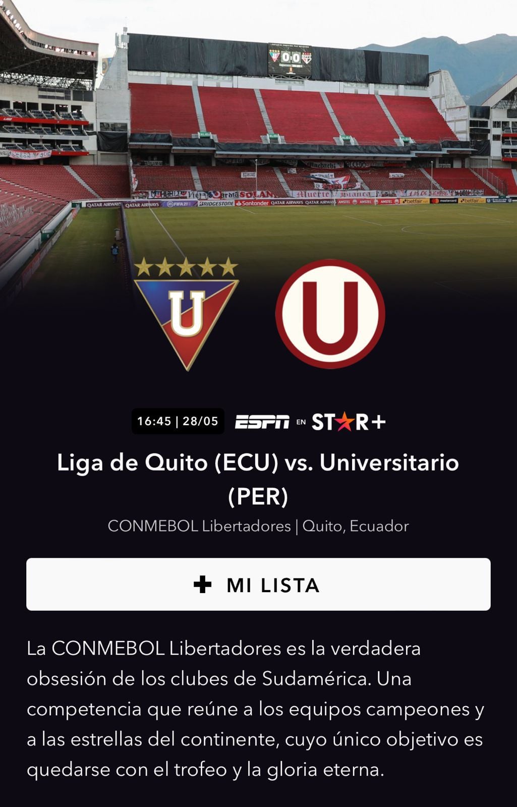 Universitario visita a LDU de Quito en la última fecha de la Copa Libertadores. Duelo será transmitido en ESPN y Star +.