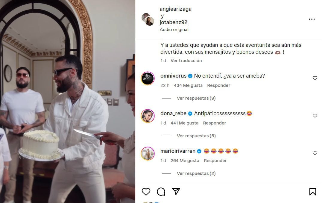 Angie Arizaga y Jota Benz: los comentarios por la revelación de sexo del bebé. Instagram.