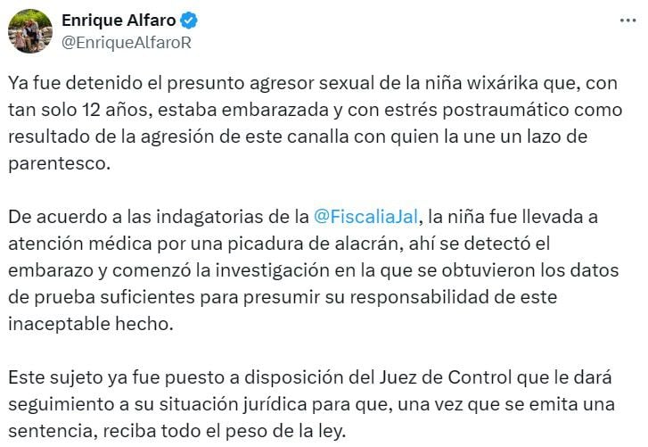 El gobernador de Jalisco estuvo muy atento al caso de esta menor violentada por su familiar.