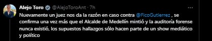 Federico Gutiérrez habría mentido en supuesta auditoría forense - crédito @AlejoToroAnt/X