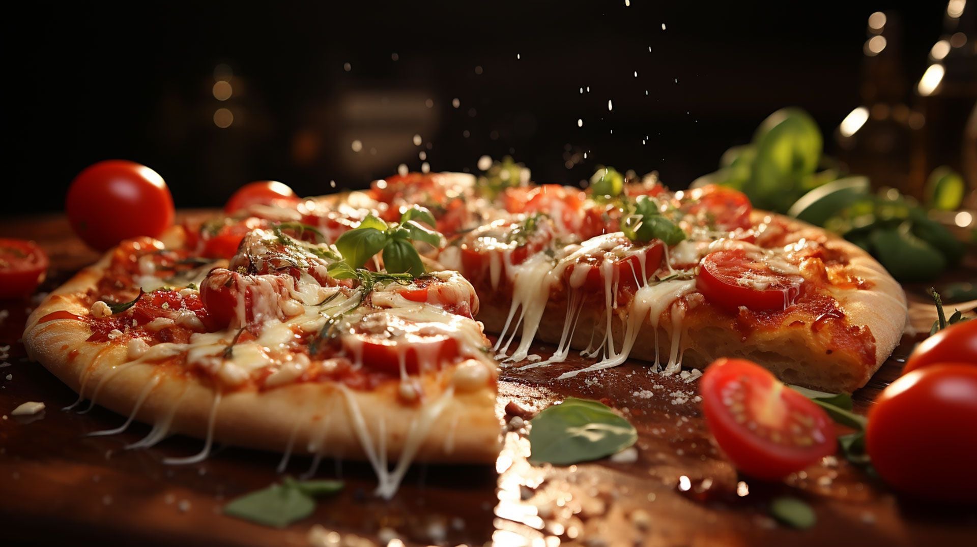 Pizza Pizzas mozzarella tomates albahaca porción de pizza  - visualesIA