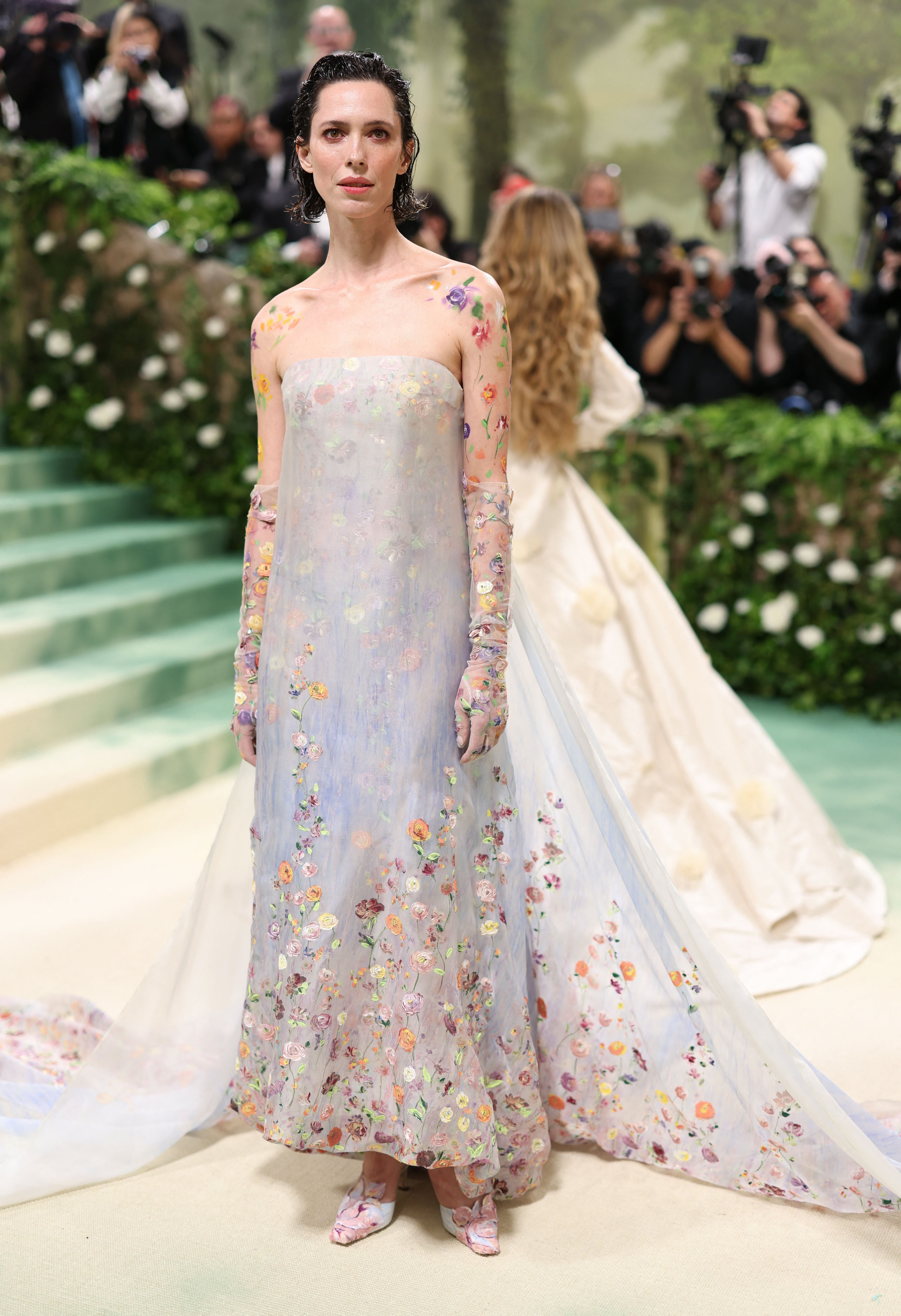 Rebecca Hall poses at the Met Gala, an annual fundraising gala held for the benefit of the Metropolitan Museum of Art's Costume Institute with this year's theme 'Sleeping Beauties: Reawakening Fashion' in New York City, New York, U.S., May 6, 2024. REUTERS/Andrew Kelly