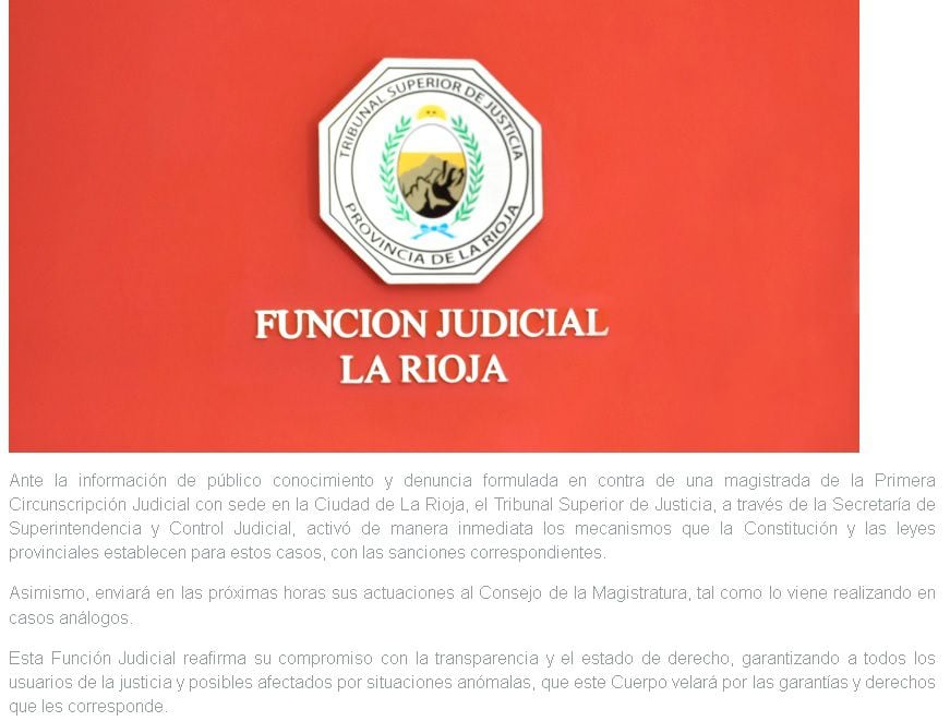 Denuncia jueza: función Judicial La Rioja