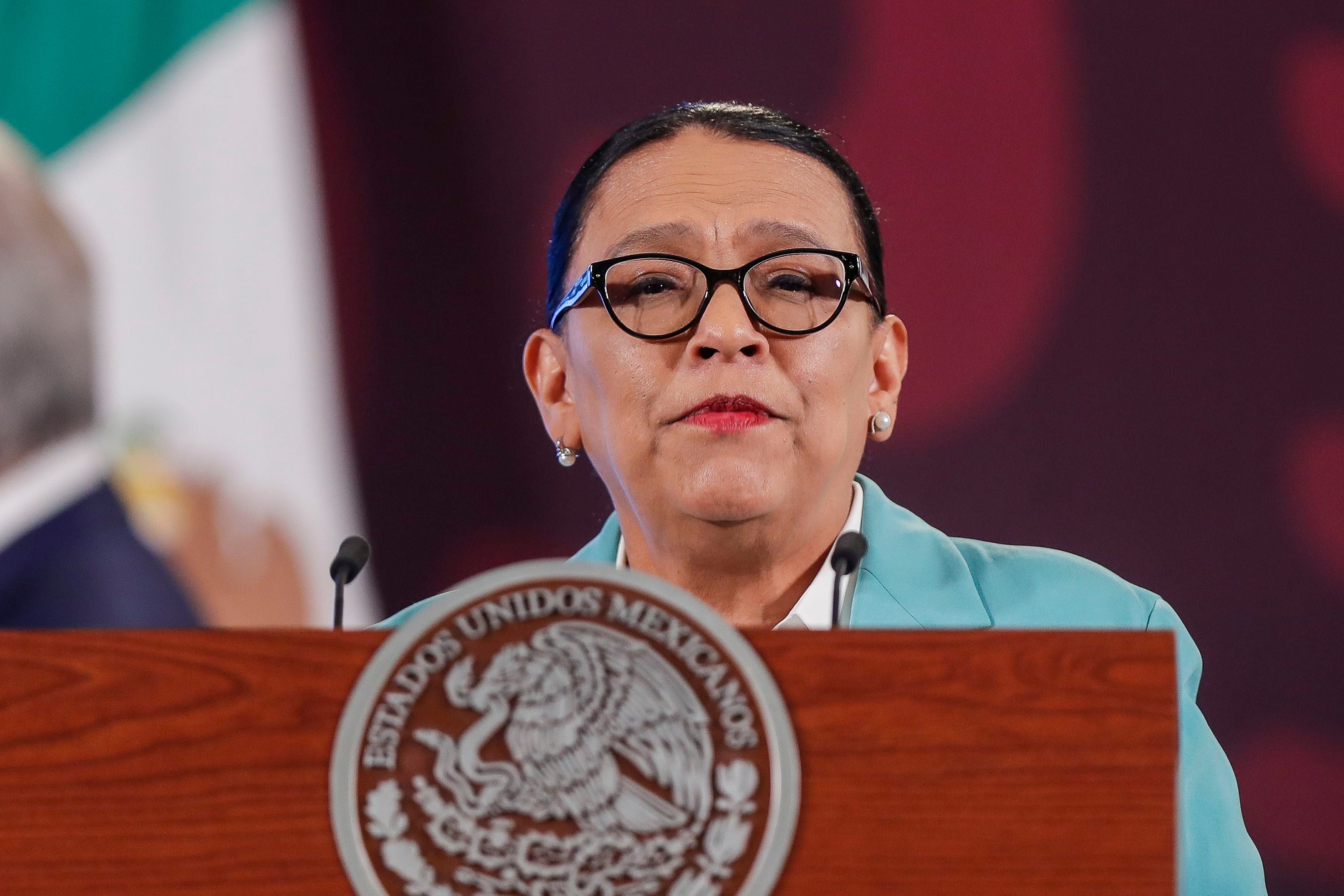 La secretaria de Seguridad y Protección Ciudadana, Rosa Icela Rodríguez, dio a conocer cifras oficiales de asesinatos. (Foto: EFE/ Isaac Esquivel)
