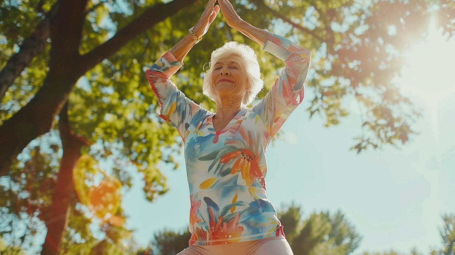 Abuela realiza posturas de yoga bajo la luz del sol en un espacio verde, evidenciando cómo la práctica de yoga mejora la flexibilidad y el bienestar mental en adultos mayores. Su compromiso con un estilo de vida saludable inspira a todas las edades a cuidar de su salud física y mental. (Imagen ilustrativa Infobae)Abuela realiza posturas de yoga bajo la luz del sol en un espacio verde, evidenciando cómo la práctica de yoga mejora la flexibilidad y el bienestar mental en adultos mayores. Su compromiso con un estilo de vida saludable inspira a todas las edades a cuidar de su salud física y mental. (Imagen ilustrativa Infobae)