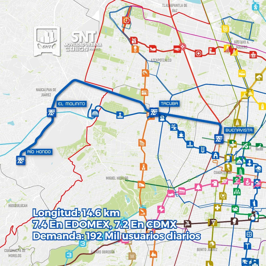 Posible ruta del nuevo Tren Eléctrico Ligero Naucalpan-Buenavista