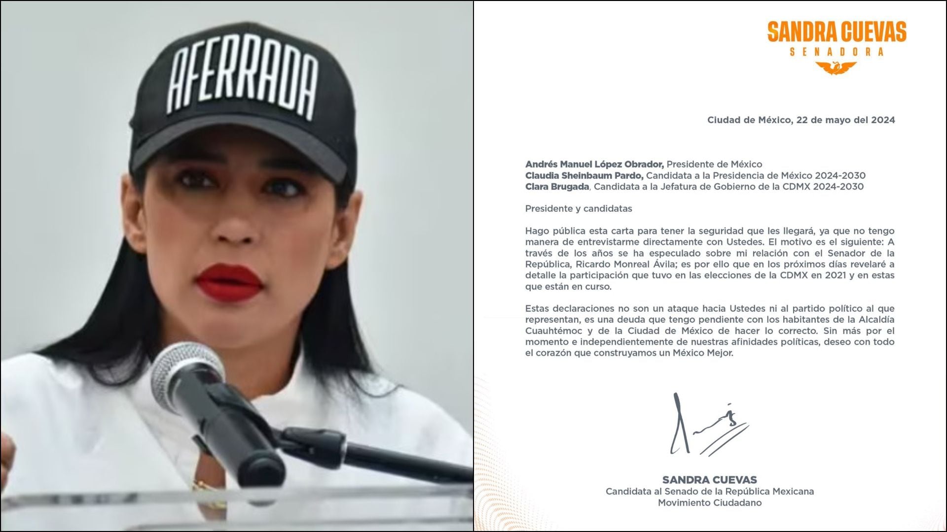 Sandra Cuevas y la carta que le envió a AMLO, Sheinbaum y Brugada para avisarles que revelará una verdad sobre Ricardo Monreal