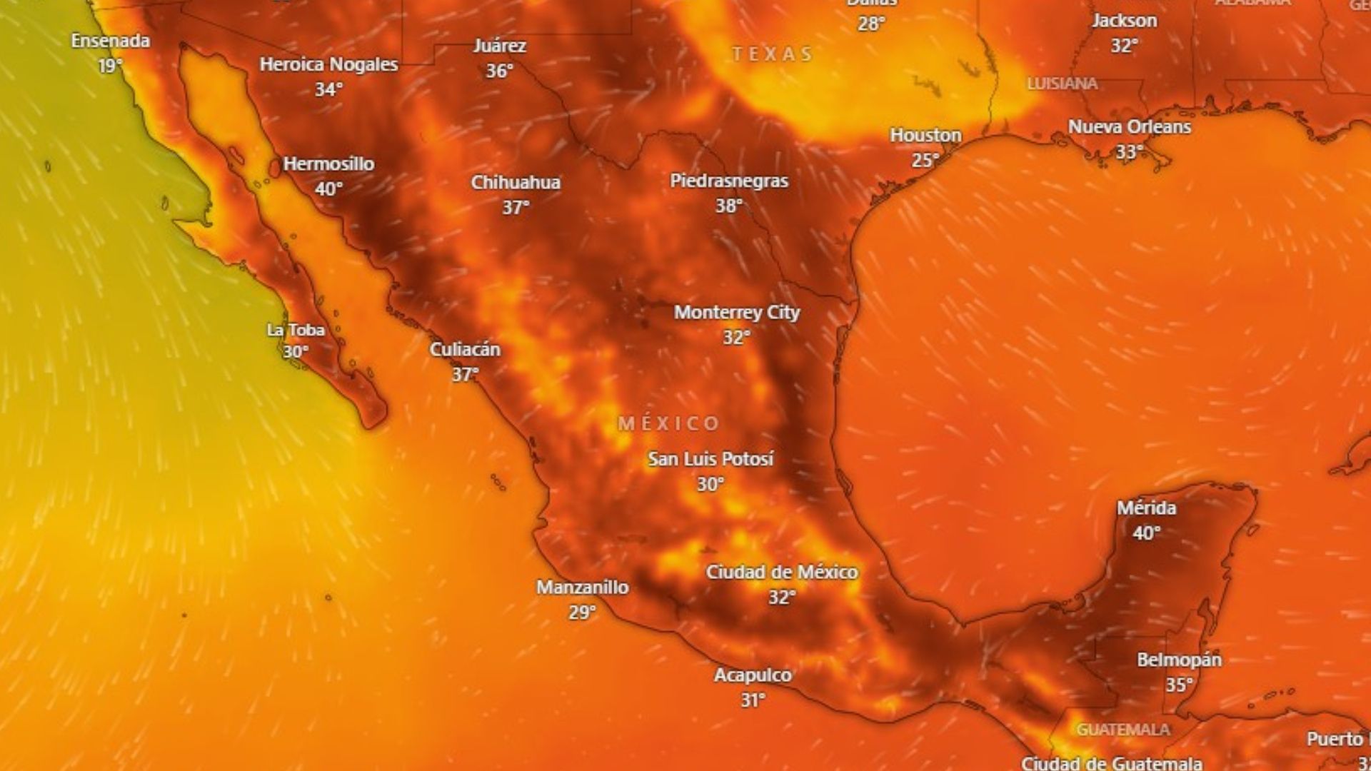 Mapa que muestra la ola de calor en México