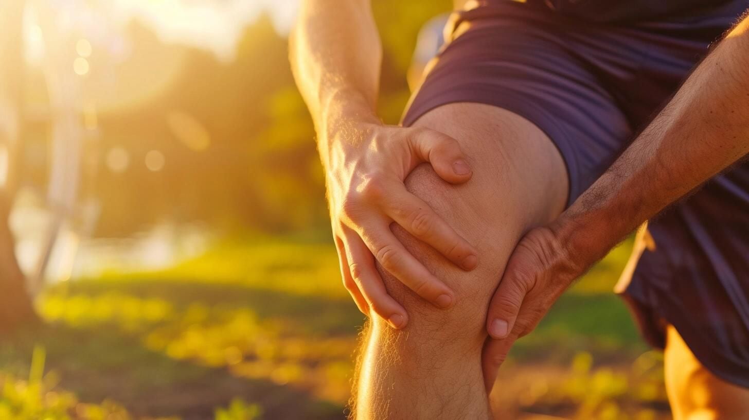 Deportista masculino joven sostiene su rodilla lesionada con expresión de dolor, evidenciando las consecuencias de no prestar atención al cuidado de la salud articular y muscular durante el ejercicio físico. Su gesto refleja la urgencia de atender las señales del cuerpo para evitar daños mayores. (Imagen ilustrativa Infobae).