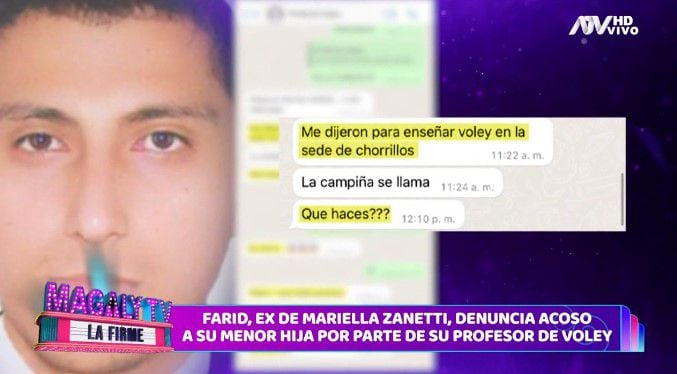 Farid Ode denuncia a profesor de vóley por acoso a su hija de trece años: “Le escribía hasta de madrugada”. (Captura: MAgaly Tv La Firme)