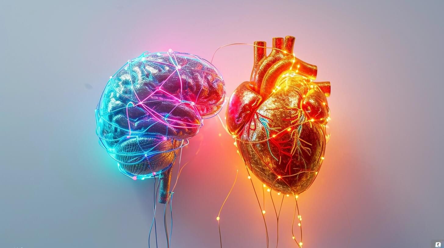 Ilustración vibrante que muestra un cerebro y un corazón interconectados, simbolizando la unión entre el pensamiento y la emoción para un bienestar integral. Esta imagen transmite la idea de que el cuidado de la salud mental y emocional, a través de prácticas como el mindfulness y la terapia, es esencial para el auto cuidado y la calidad de vida. (Imagen ilustrativa Infobae)