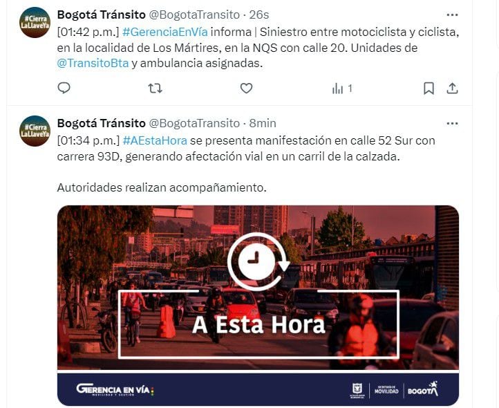 Debido a la manifestación una calzada de la vía permanece bloqueada en la localidad de Bosa - crédito @BogotaTransito/X