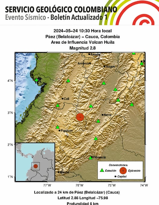 Temblor 24 de mayo - crédito Servicio Geológico Colombiano / X