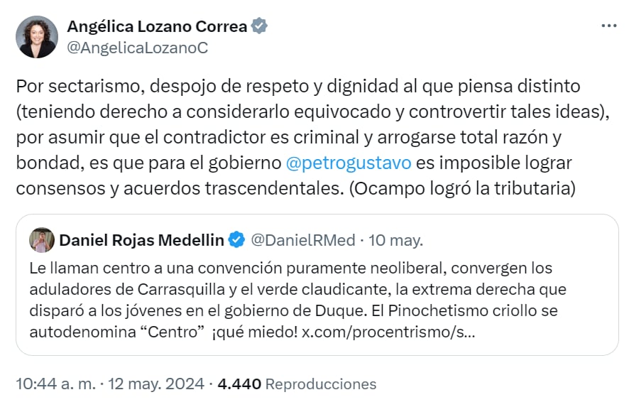 La senadora se despachó contra el presidente Petro y sus afines - crédito red social X