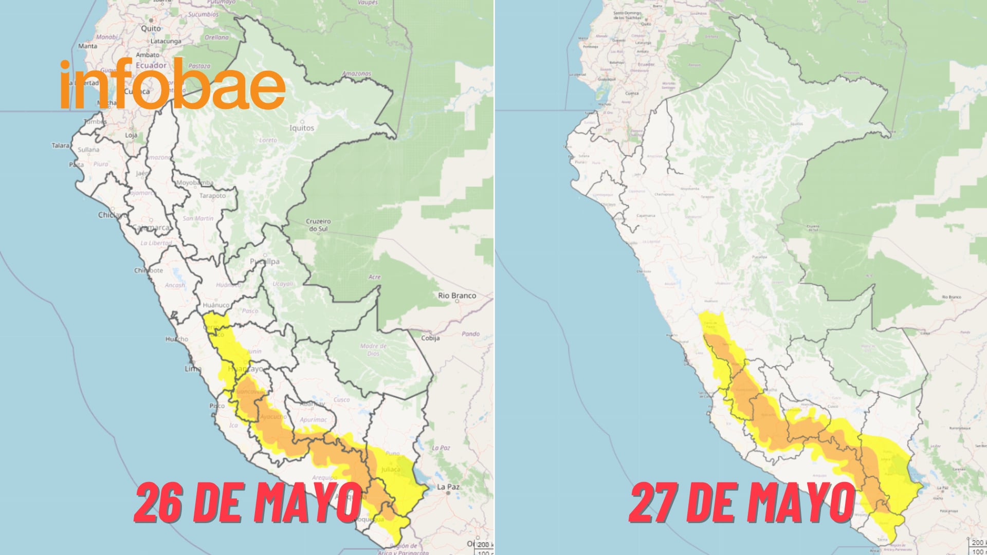 Las temperaturas en la sierra centro y sur del Perú podrían llegar hasta los -15 ° C en los próximos días. (Foto: Composición - Infobae/Renato Silva/Andina)