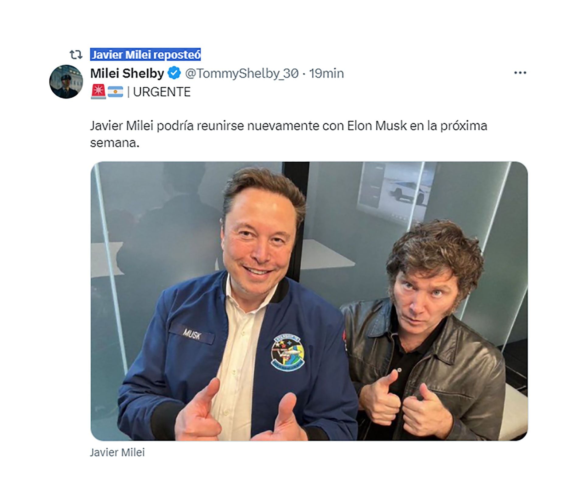 tuit reunión Milei - Musk