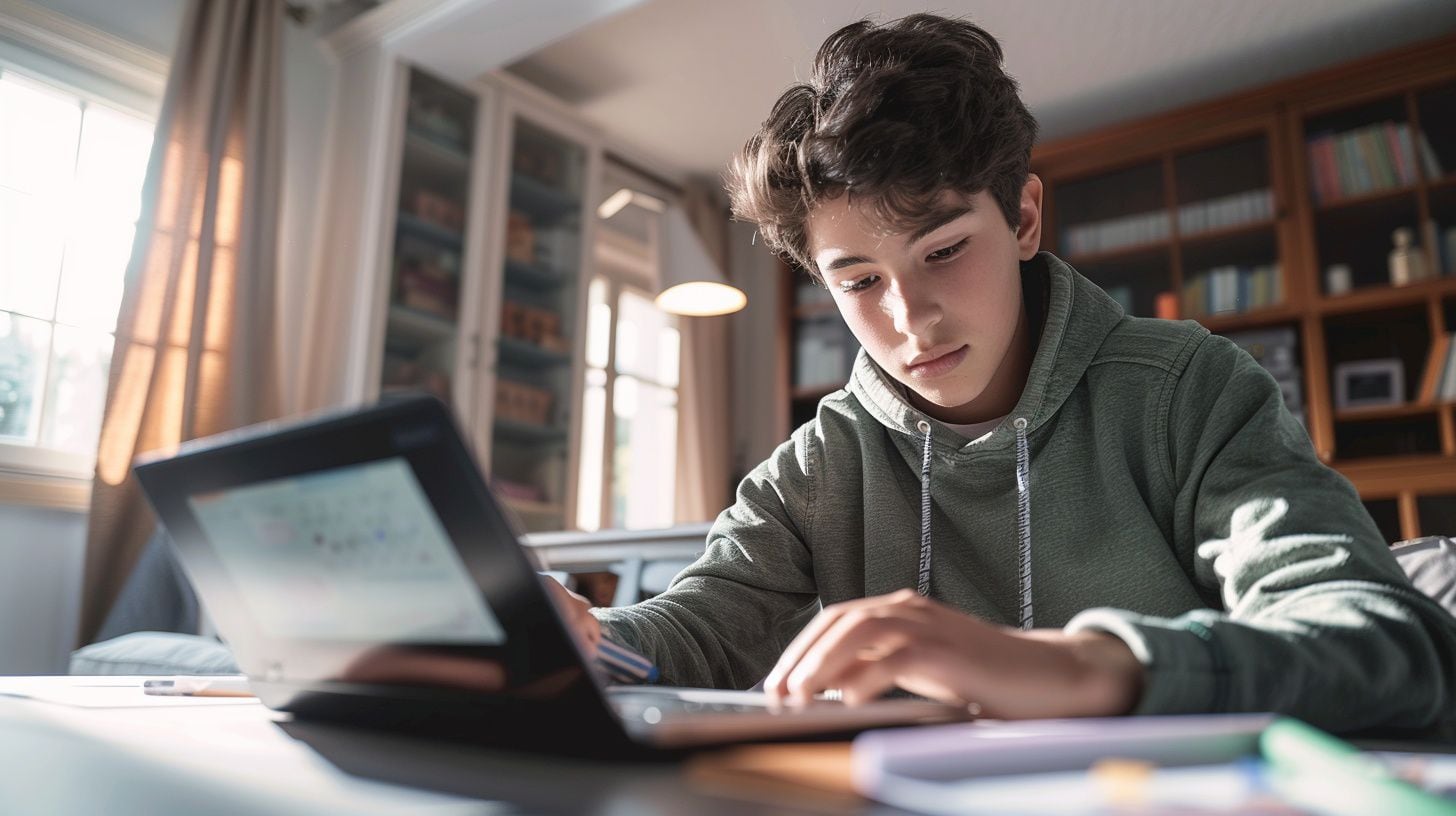 Joven adolescente utiliza computadora con IA para hacer la tarea - (Imagen Ilustrativa Infobae)