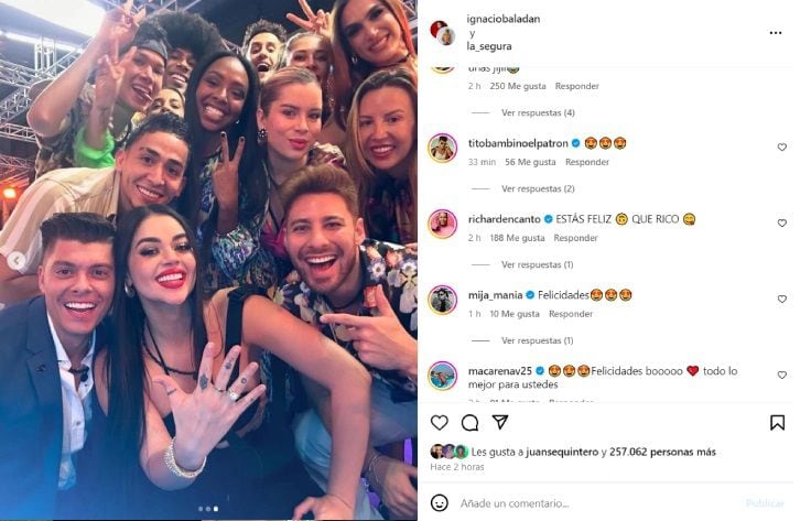 La pareja posó para una foto final con la mayoría de los participantes que todavía siguen en el 'reality show' - crédito @ignaciobaladan/Instagram