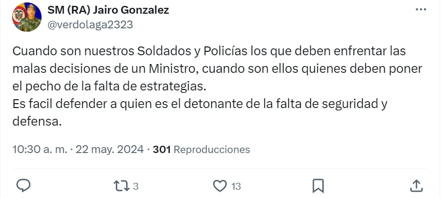 Críticas a Margarita Rosa de Francisco por defender al ministro de Defensa - crédito red social X