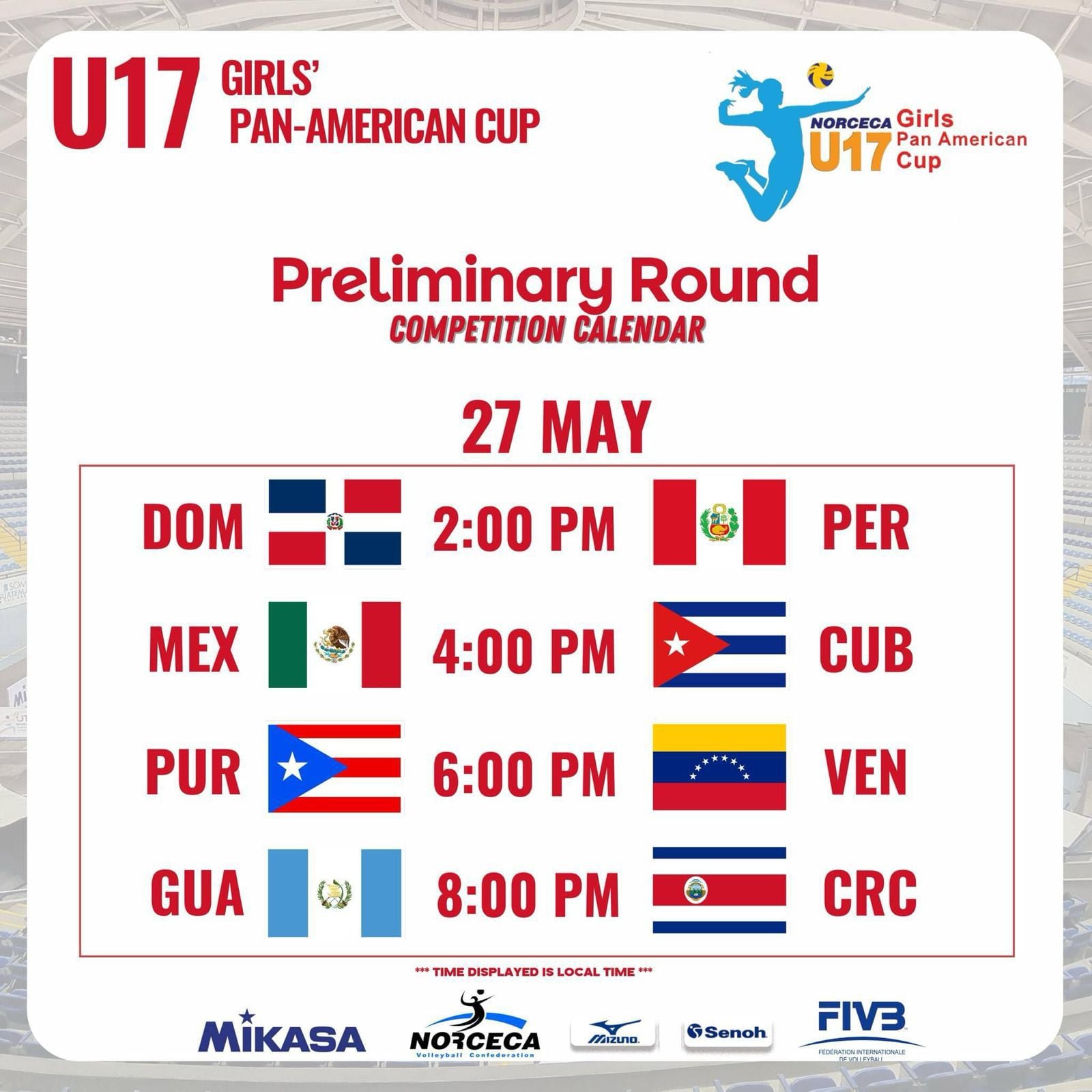 Programación lunes 27 de mayo, primera fecha de la Copa Panamericana Sub 17 de vóley.