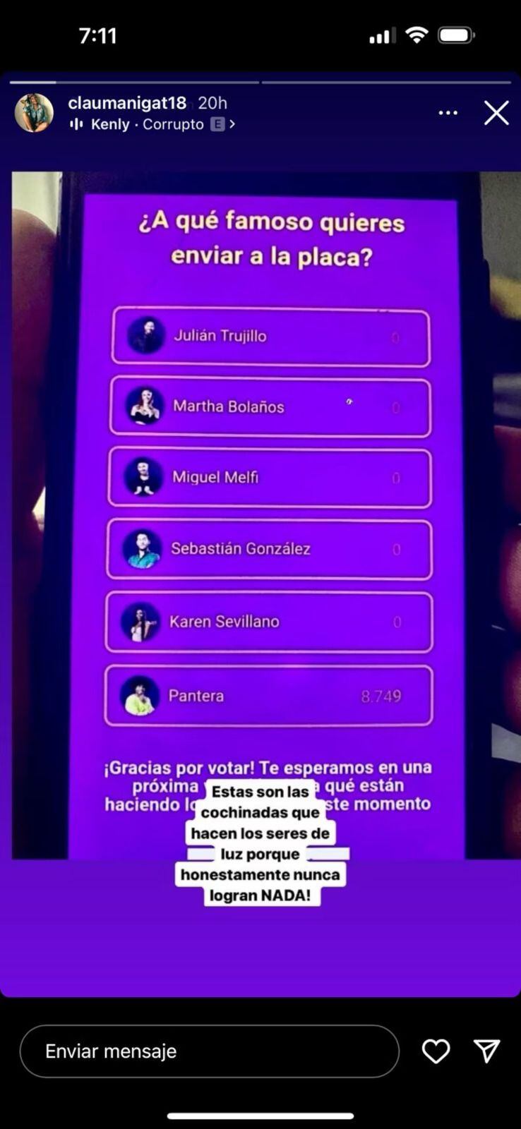 Seguidores de 'Los galácticos' estarían hackeando el sistema de votos - crédito @claumanigat18/IG