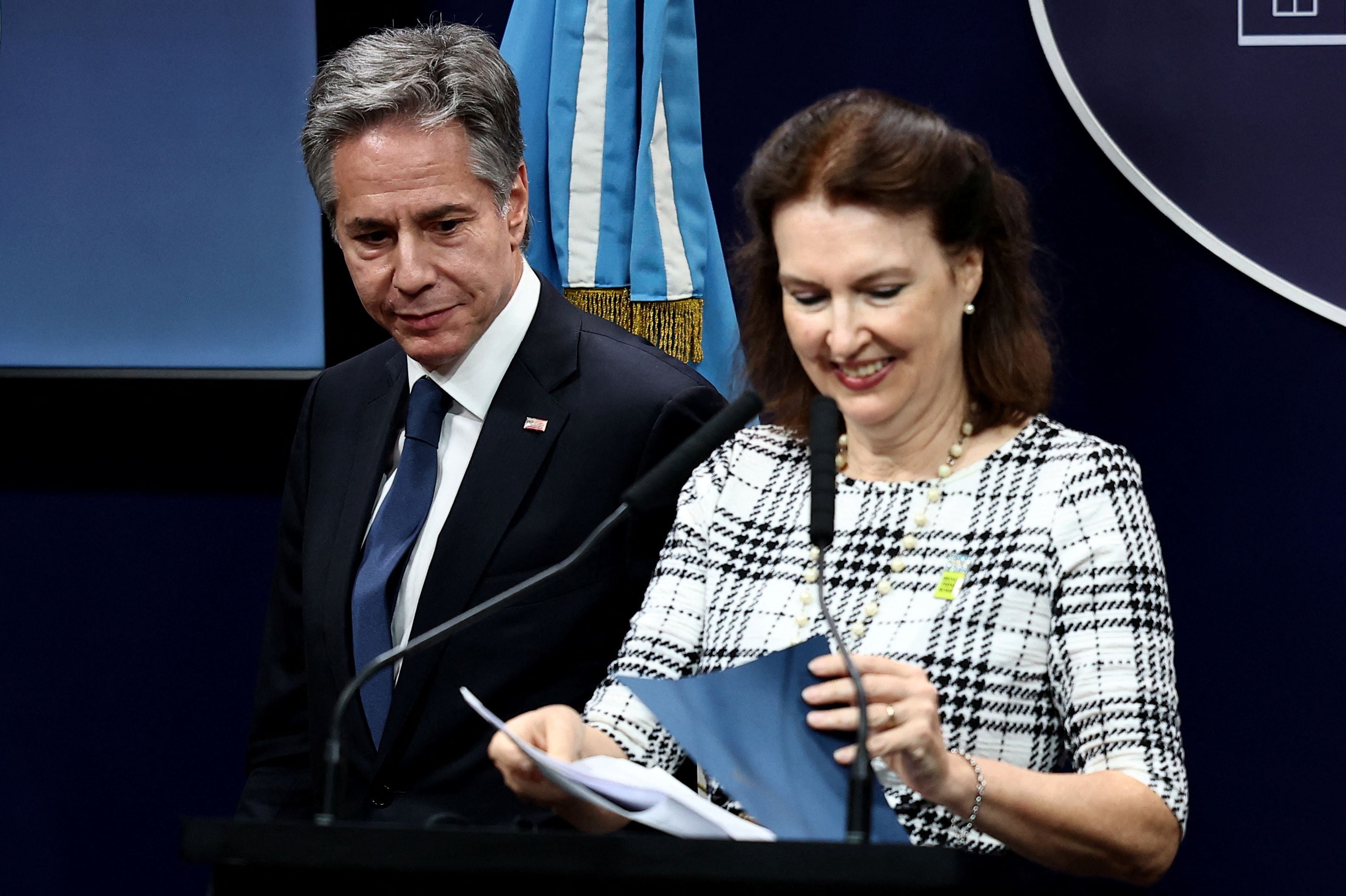 Diana Mondino y Antony Blinken durante su encuentro en la Casa Rosada