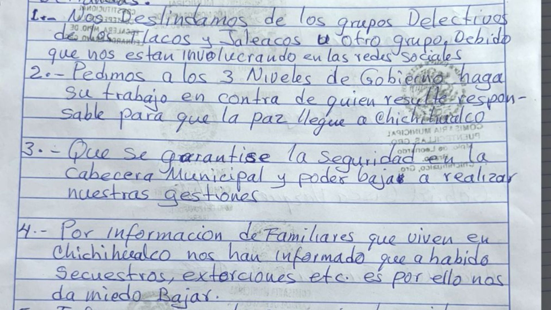 Fragmento de la petición de los comisarios, dirigida al gobierno estatal. (Cortesía Centro Minerva Bello)