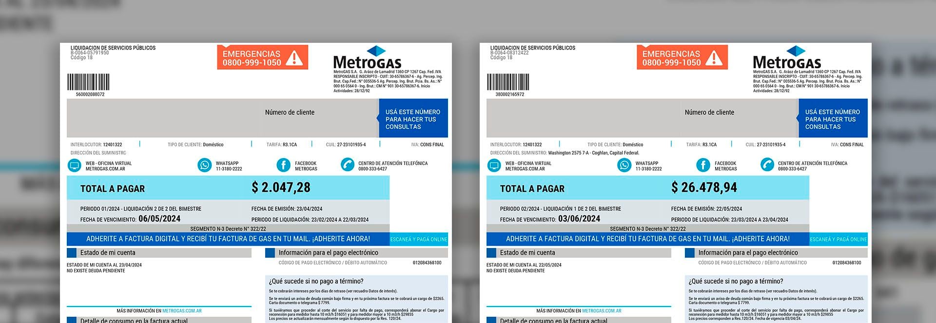 facturas boletas servicios gas metrogas mayo junio nueva