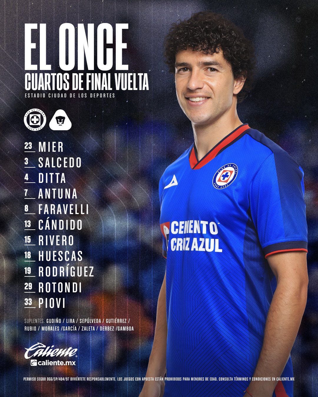 Alineación confirmada de Cruz Azul contra Pumas UNAM. - Crédito: Difusión