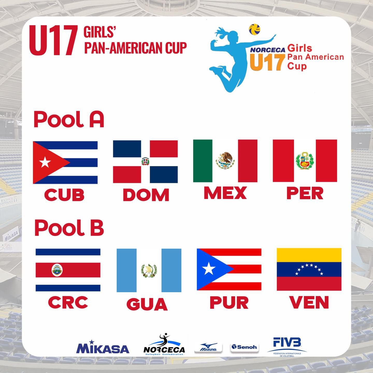 Grupos de la Copa Panamericana Sub 17 de vóley con Perú y Venezuela como países invitados de Sudamérica.