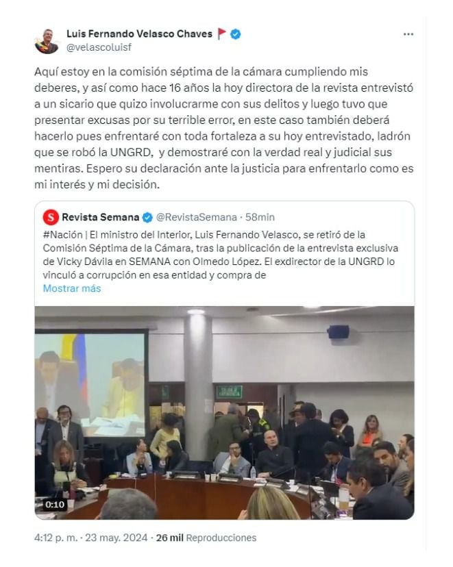 Luis Fernando Velasco responde a acusaciones de Olmedo López